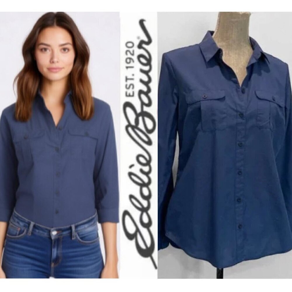 Eddie Bauer Blue Lightweight Button Down Shirt Medium